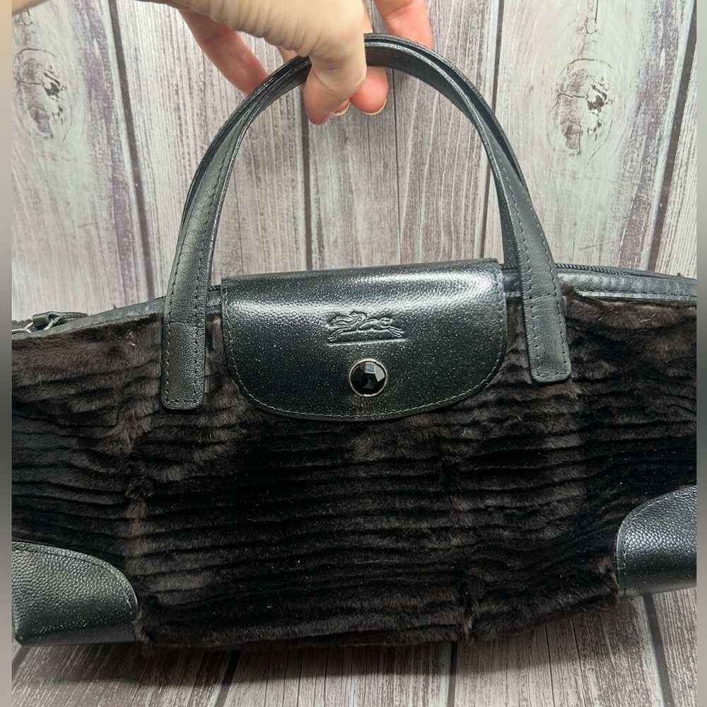 LONGCHAMP Fur & Leather Mini Handbag Brown Black RARE - Picture 1 of 16